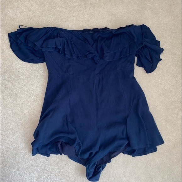 Navy blue romper‎ - off the shoulder with ruffles - Picture 4 of 4